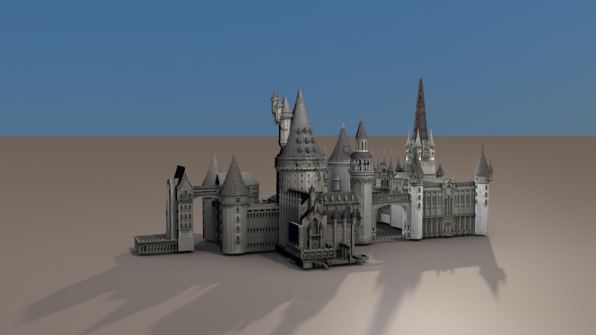 White stone gothic castle with slender spires